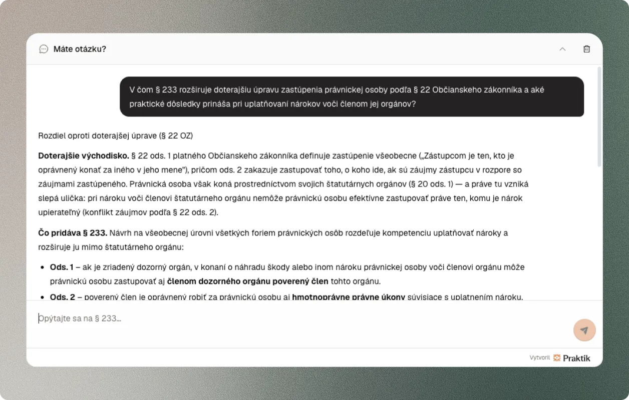 AI asistent otvorený pri konkrétnom paragrafe