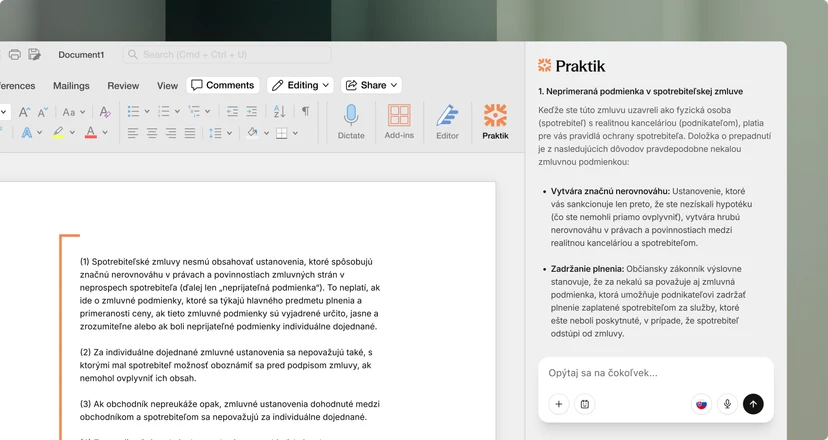 Ukážka doplnku Praktik pre Microsoft Word