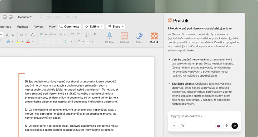 Ukážka doplnku Praktik pre Microsoft Word