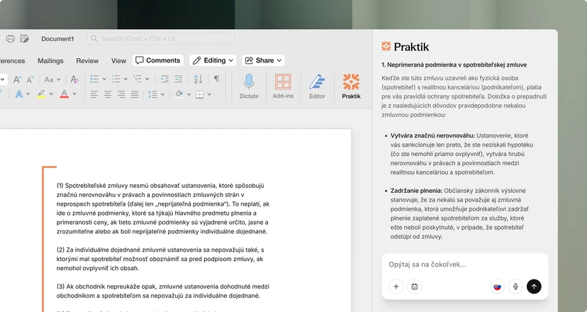 Ukážka doplnku Praktik pre Microsoft Word