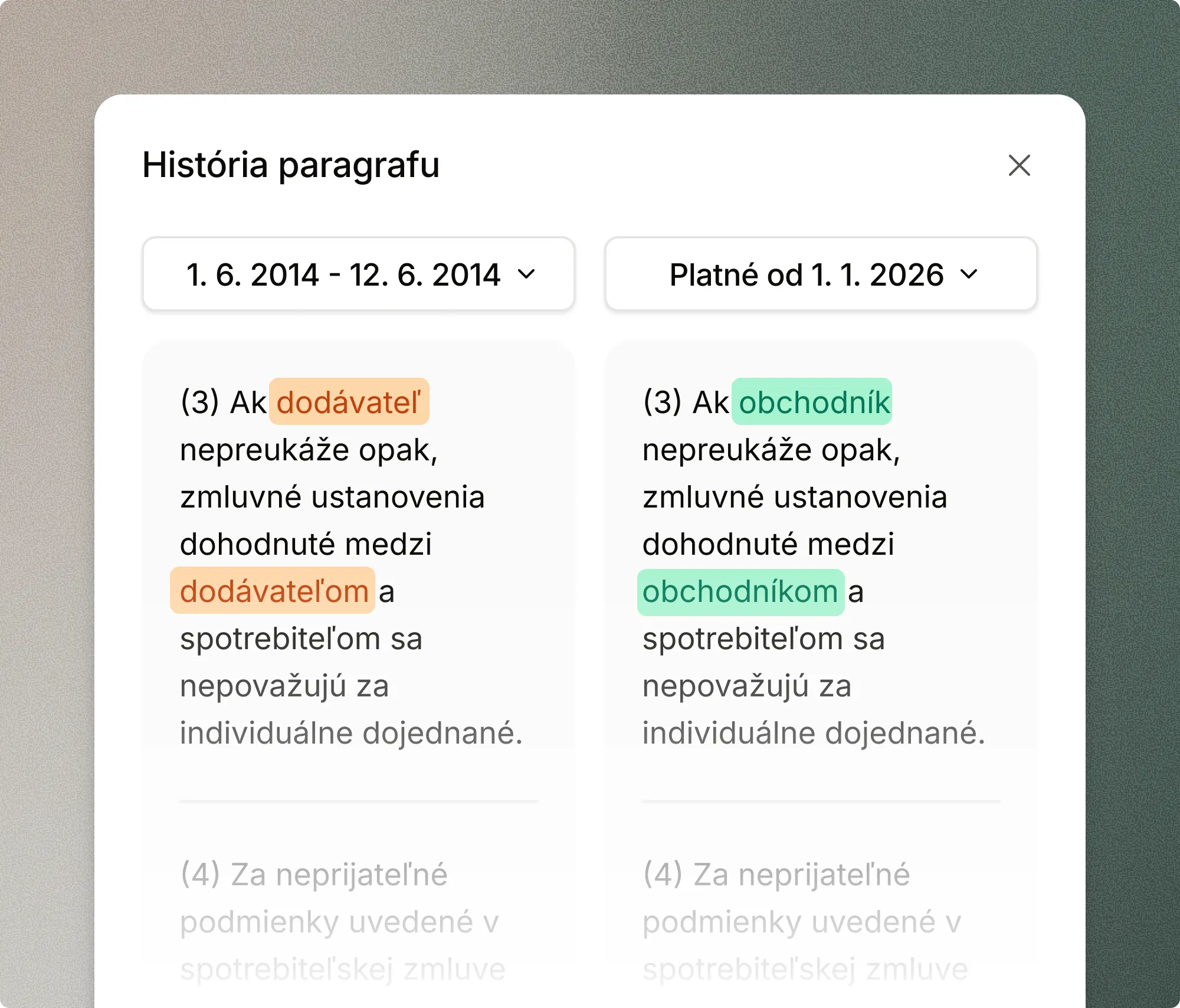 Compare versions before and after an amendment